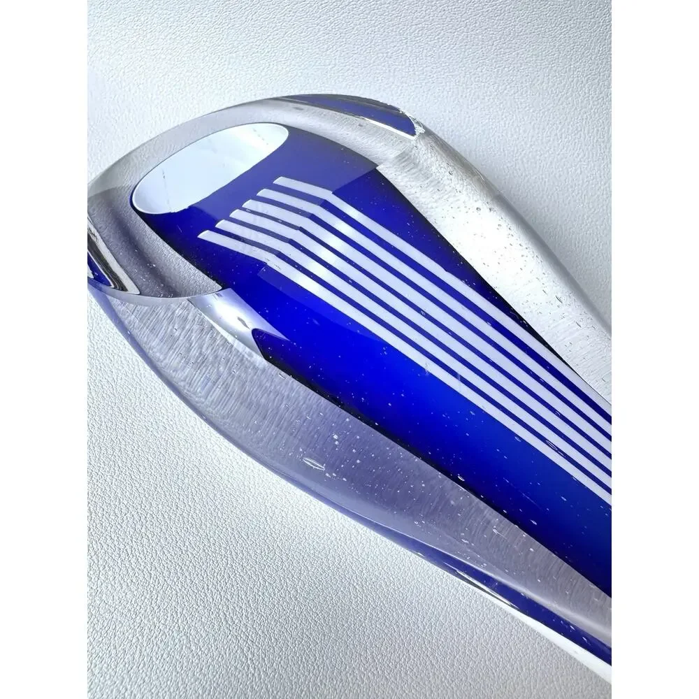 Studio Art Glass Sculpture Vase Cobalt Blue Sommerso Filigrana HJ Yarrito Signed